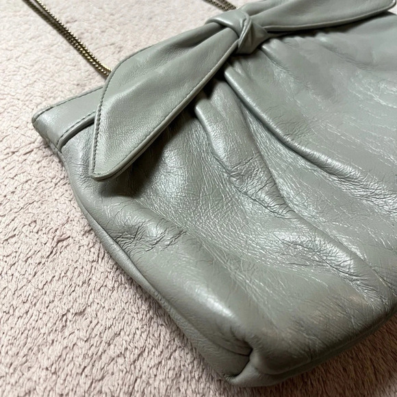 Vintage Leather/Chain Purse Bow Handbag-Grey-Clutch-Vtg-Gray-Retro-Tradwife-60s - Picture 5 of 15